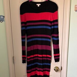 Merona Striped Long Sleeve Knit Dress in Black, Red, Blue, Purple